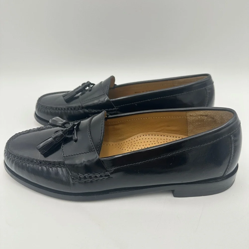 Cole Haan Loafers Black Leather Round Pinch Toe Tassel Slip On Shoe Size 10D